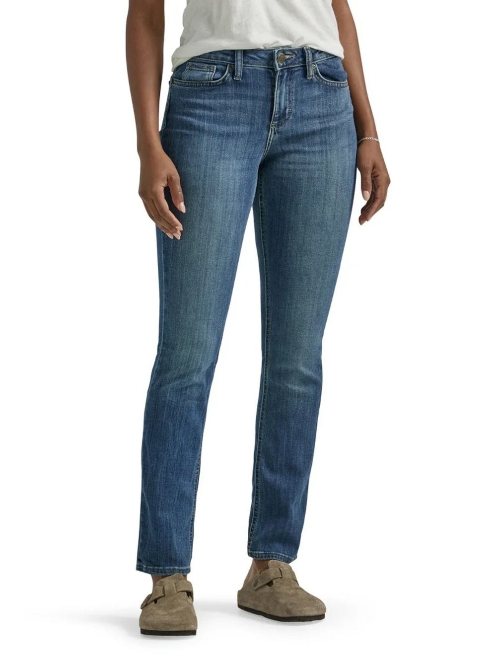 Lee Straight Leg Jeans in Medium Blue Denim